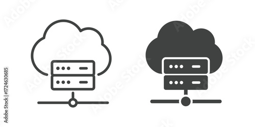 Cloud Server, Cloud Hosting, and Remote Data Center Icon. Line and glyph solid icon