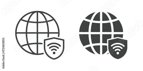 Global Network Security and Secured Wi-Fi Connection Icon. Line and glyph solid icon
