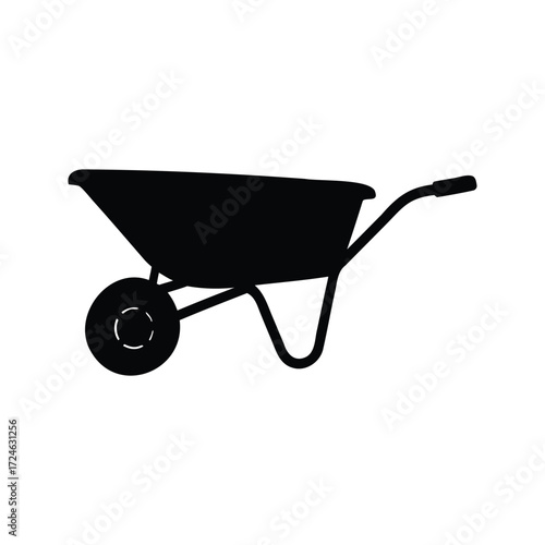 Detailed silhouette image of a wheelbarrow, a garden tool for moving materials, wheelbarrow silhouette vector illustration
