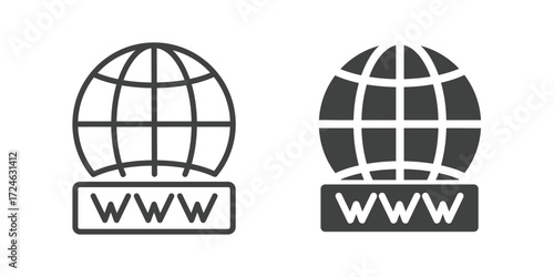 World Wide Web (WWW) and Global Internet Domain Icon. Line and glyph solid icon