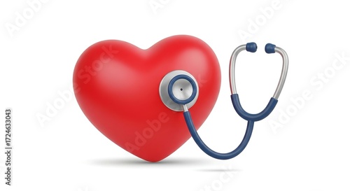 Red Heart with Stethoscope Healthcare and Cardiology Concept