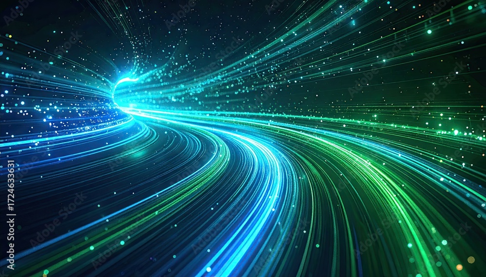 Obraz premium Abstract digital tunnel, glowing lines, swirling path
