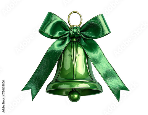 Emerald green bell with a polished sheen, adorned with a glossy emerald green ribbon bow
