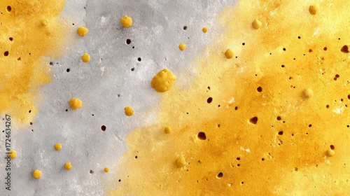 Abstract Yellow and Silver Textured Painting with Spherical Accents Artistic Background