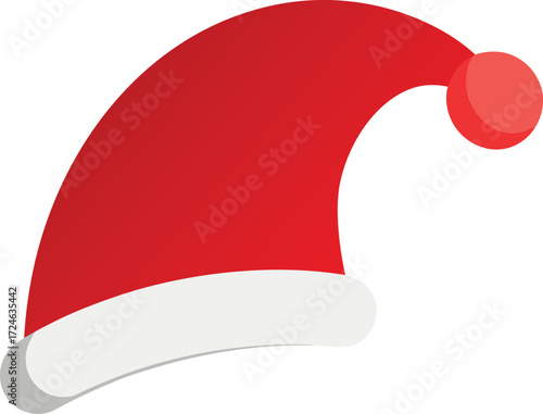 Simple Red Santa Hat Illustration with White Brim and Pom Pom Design