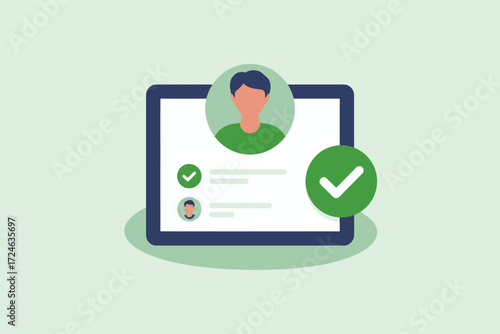 Digital profile on tablet with verified status and user icons
