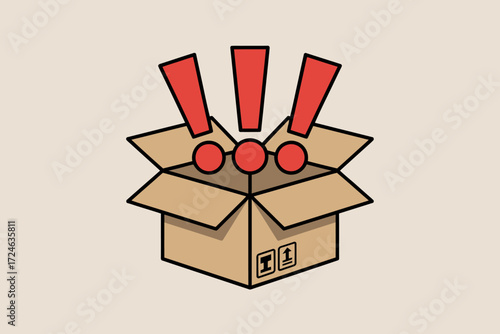 Surprise package explosion with exclamation marks for emphasis