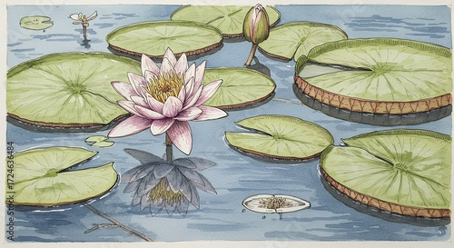 Water lily pond illustration