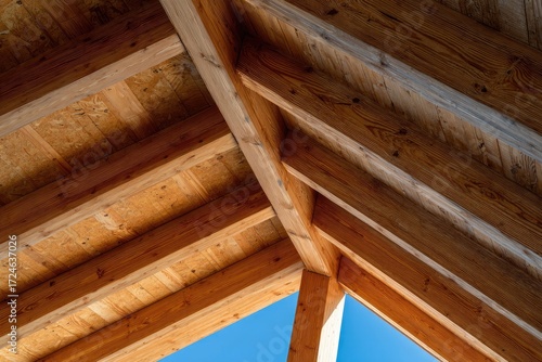 Close-up of wooden roof rafters