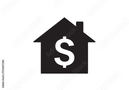 very simple flat and single minimalist Home Money Silhouettes in black on a white background