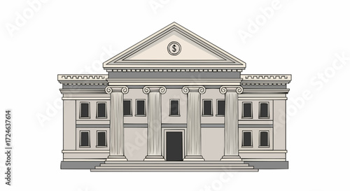 Classic Building Facade with Columns and Pediment, Representing Government or Public Institution