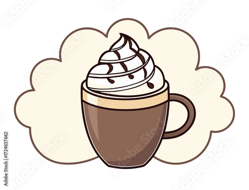 Delicious cup of hot chocolate with whipped cream illustration art
