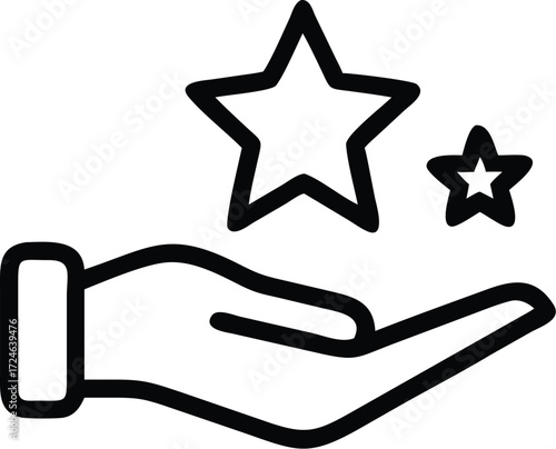 Hand Holding Stars Icon Symbolizing Achievement Recognition and Quality Assurance