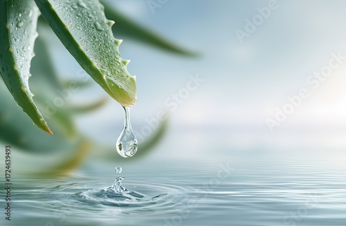 Aloe vera leaf dripping water