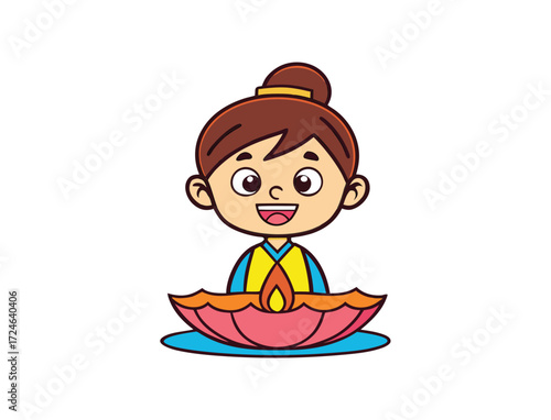 Girl holding Diwali lamp for celebration and wishing for prosperity