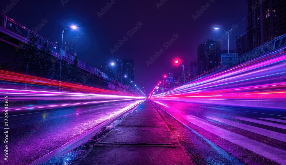 Obraz premium Night cityscape road with vibrant light trails