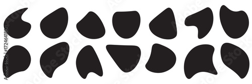 Random blob circles silhouette icon set. An arrangement of black organic shapes. Isolated on a white background.