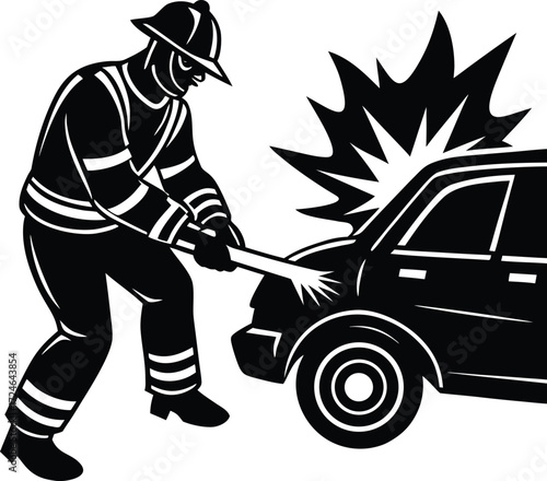Firefighter vector Silhouette illustration firefighter using jaws of life tool