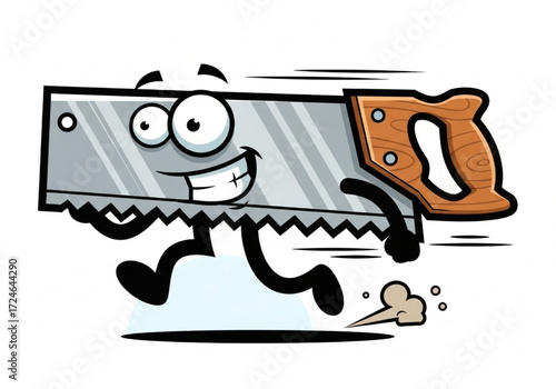 Cheerful Saw Character Running with a Smile and Exhilaration Ready for Action