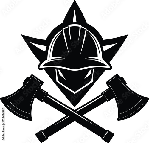Firefighter vector Silhouette illustration firefighter helmet and crossed axe silhouette