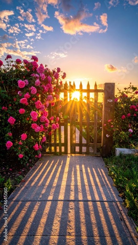 Sunset through a rose garden gate (1)