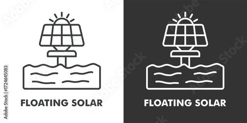 Floating Solar Icon Filled Outline Vector Illustration in Black and White