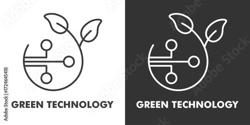 Green Technology Icon Filled Outline Vector Illustration in Black and White