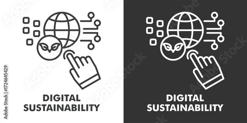 Digital Sustainability Icon Filled Outline Vector Illustration in Black and White