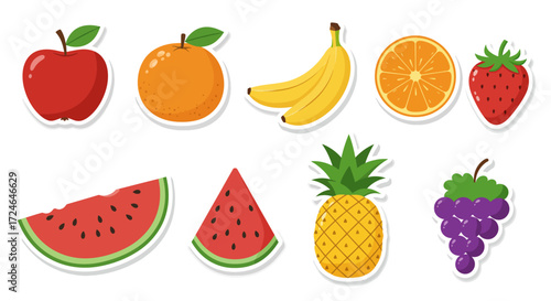 Assorted fruits sticker style vibrant colors healthy eating