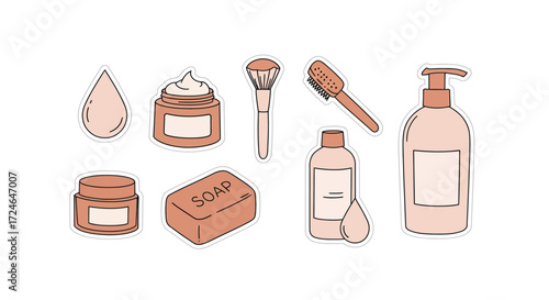 Cosmetic products Minimalist style Various containers and applicators Spa day concept