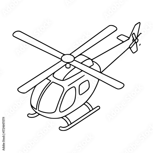 Helicopter flying rotor aviation transport outline illustration