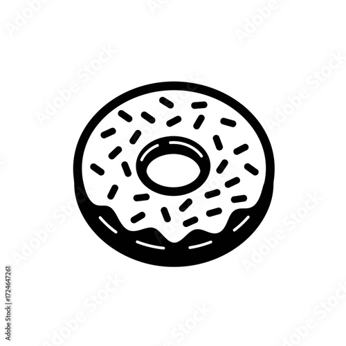 Donut Simple Line Art Sweet Treat Snack Food Dessert Pastry Black and White