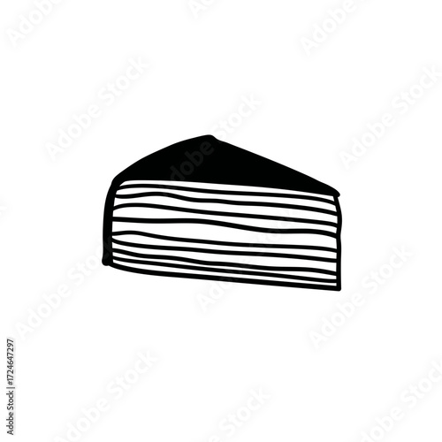Slice of cake Hand drawn doodle style layered dessert sweet treat black and white