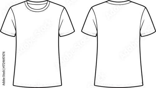 T-Shirt Outline Drawing Template Casual Clothing Apparel Fashion Design Mockup