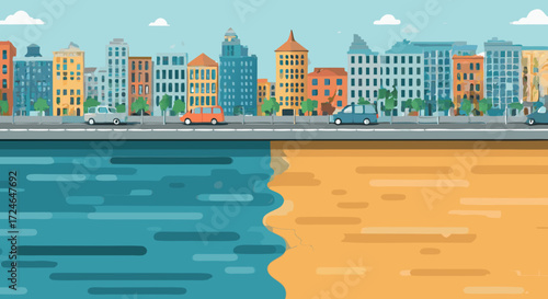 Coastal Cityscape: A vibrant cityscape unfurls along a scenic coastal stretch, featuring a harmonious blend of architectural marvels and natural elements.