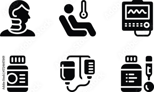 Medical and healthcare icon set for patient treatment and hospital services Vector Illustration