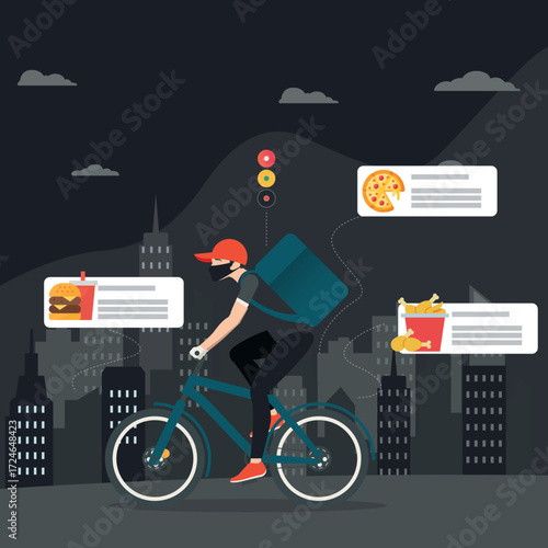 Food delivery cyclist in the city