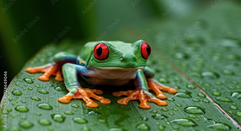 Fototapeta premium Red eyed tree frog on leaf