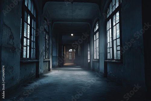 Wallpaper Mural A long, dark corridor in an abandoned building Torontodigital.ca