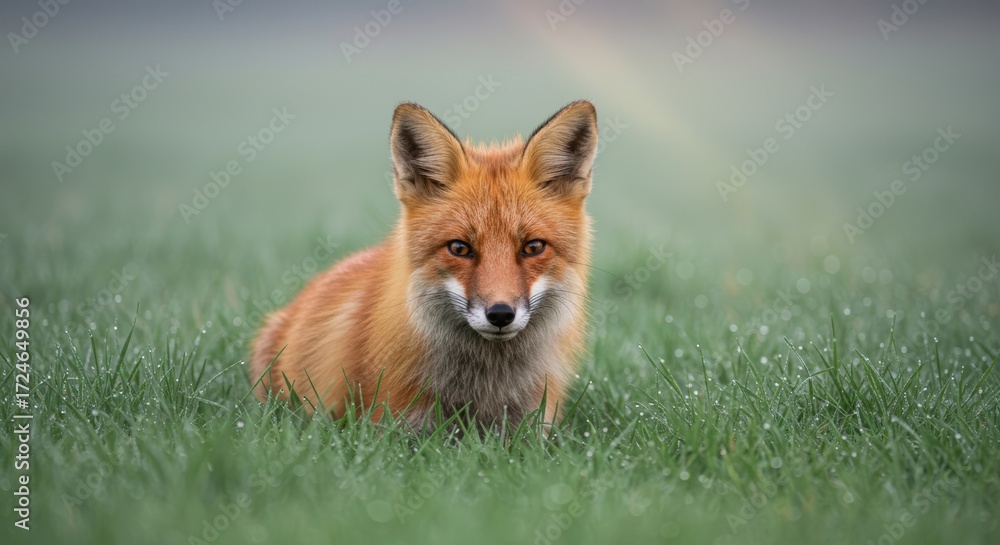 Fototapeta premium Red fox in grassy meadow
