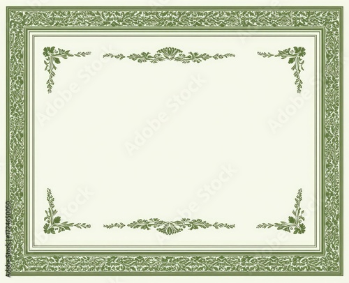 Decorative, ornate border in muted green on cream background