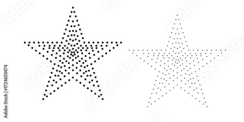 Set of Black dot halftone in Star shape, Vector element.