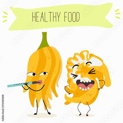 Buddha's hand fruit funny characters, hand drawn vector illustration.