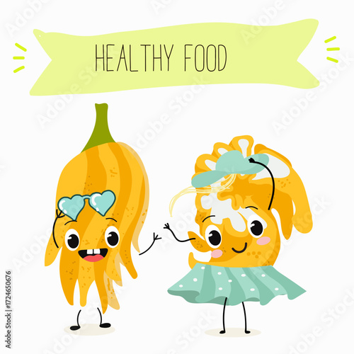 Buddha's hand fruit funny characters, hand drawn vector illustration.