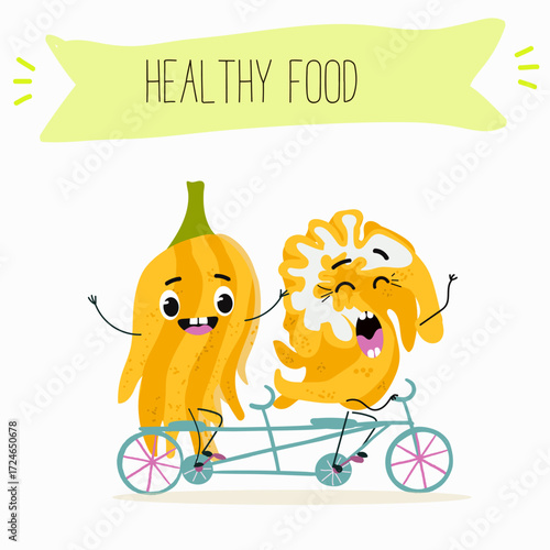 Buddha's hand fruit funny characters, hand drawn vector illustration.
