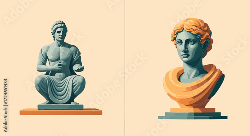 Ancient Statues' Elegance: A digital image that pays homage to ancient sculptures, revealing the timeless elegance of classical artistry. Emphasizing the exquisite detail and forms of the figures.