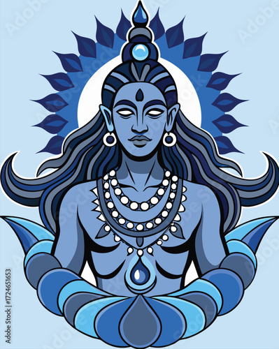 Celestial Serenity: An illustration of a serene deity, embodying divine grace, radiating an aura of tranquility and spiritual insight. 