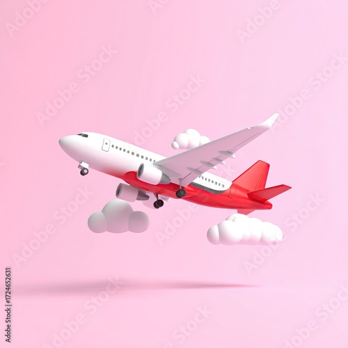 Wallpaper Mural Cartoon airplane in flight over pink clouds Torontodigital.ca