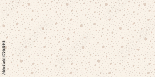 Light beige seamless hand-drawn Milky Way pattern. Vector neutral simple Scandinavian star repeat. Cute baby gender-neutral kid boho print. Light cream color nursery backdrop. Tiny stars sky baby bg