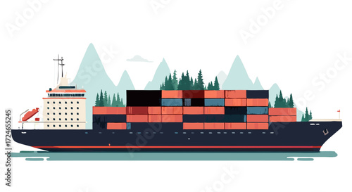 Global Freight: A stylized cargo ship sails across the sea, laden with shipping containers, offering a glimpse into the world of global commerce and the transport industry. 